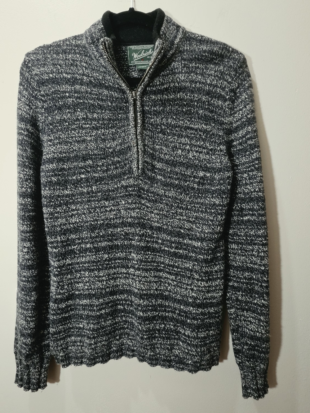 Woolrich Charcoal Heather Gray Marbled Quarter 1/4 Zip Wool Blend Knit Sweater M